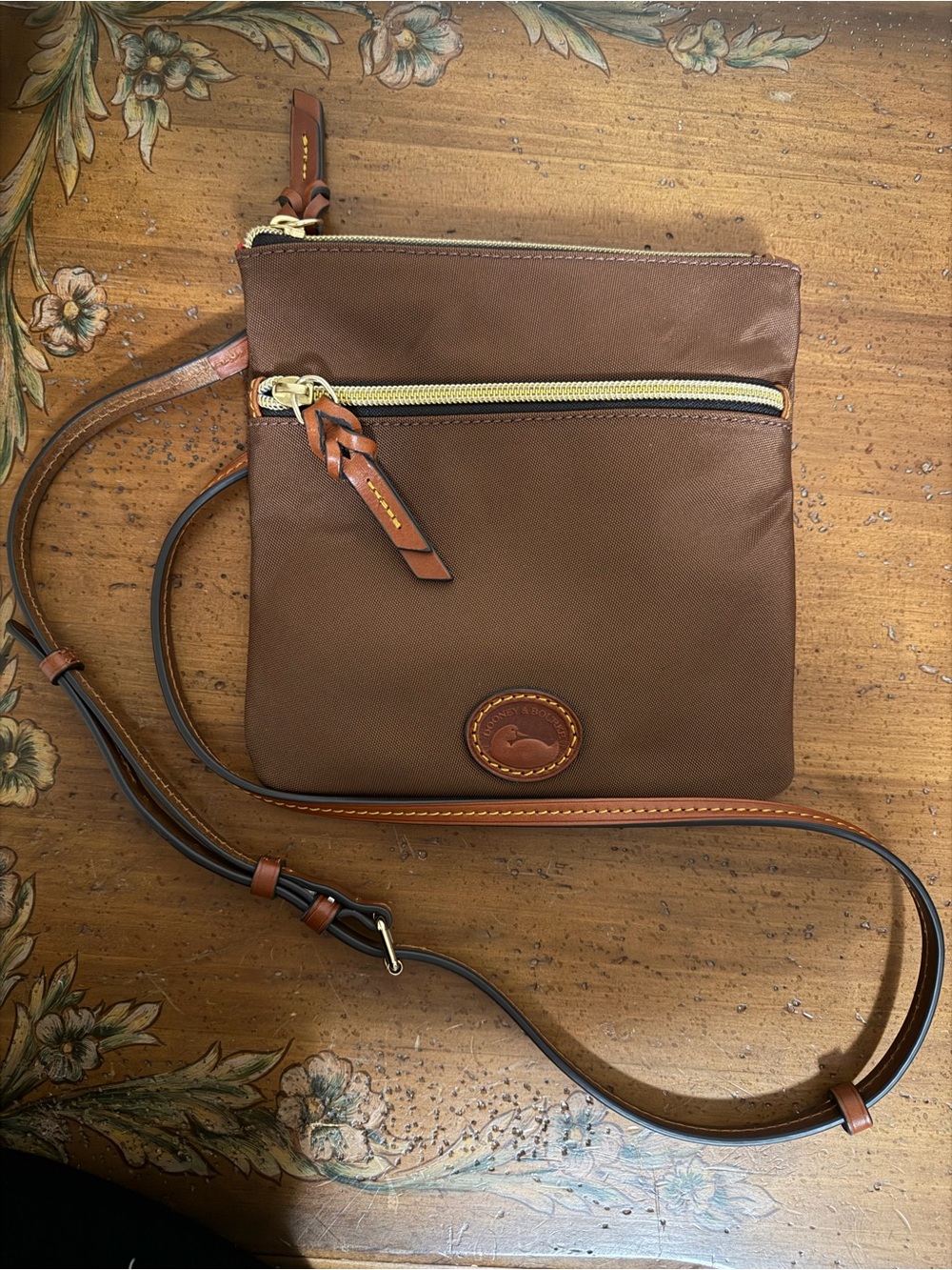 Dooney & Bourke Brown Nylon Crossbody with Leather Trim